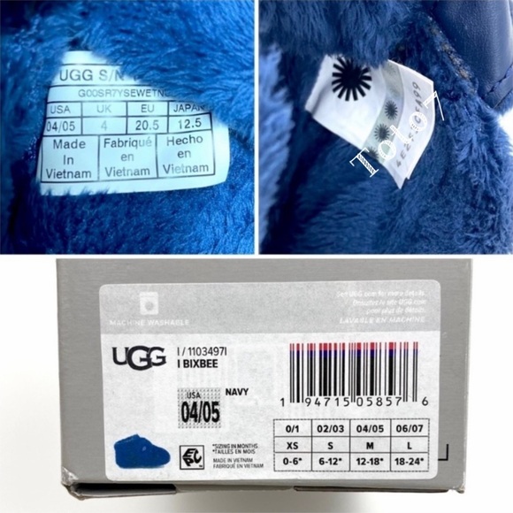 Ugg Bixbee Fleece Baby Shoes in Navy Blue Size 4/5 New with Box Style RN 88276 - Picture 9 of 15